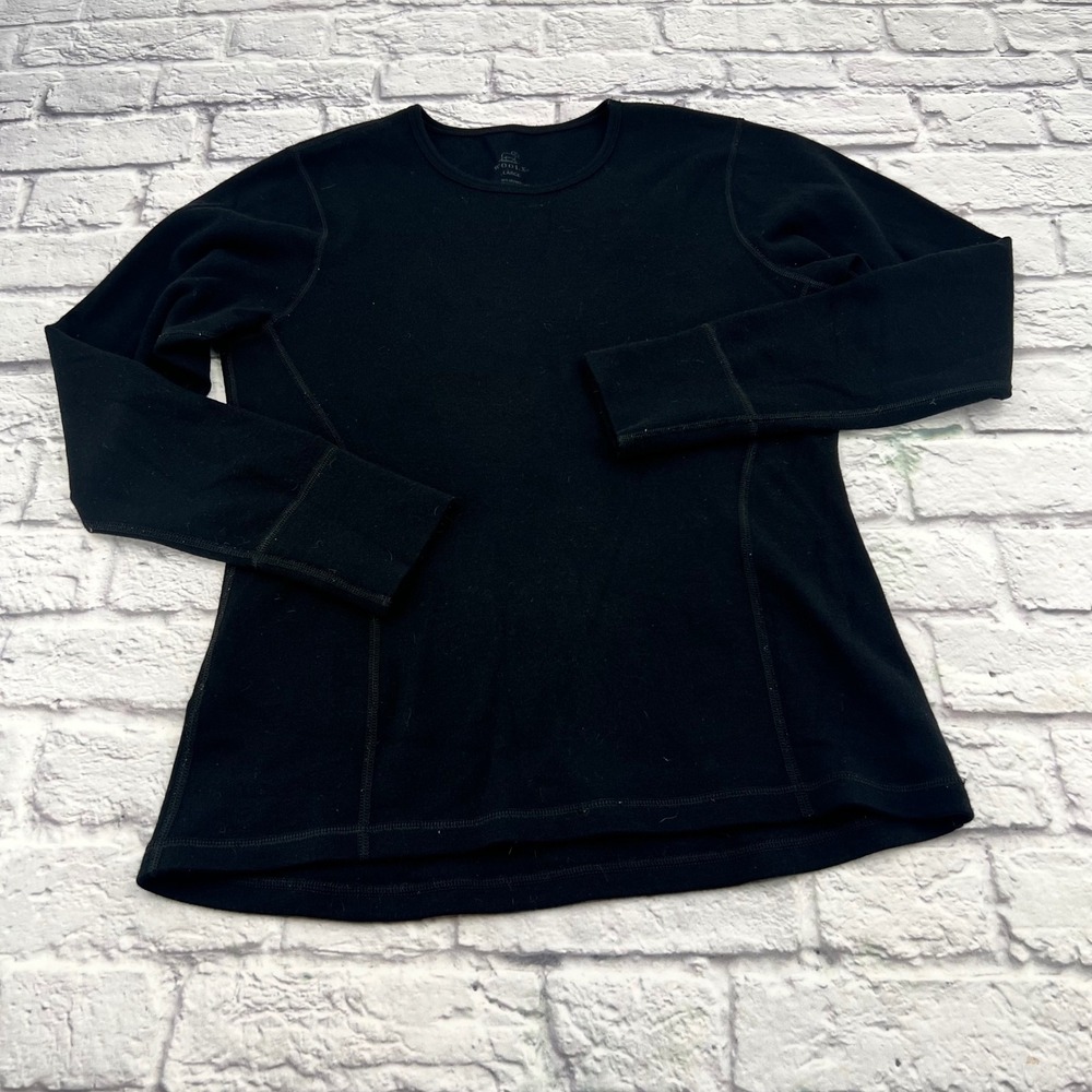 Woolx Merino Wool Base Layer Top Womens Large Black Long Sleeve Thermal Crewneck - Picture 2 of 9
